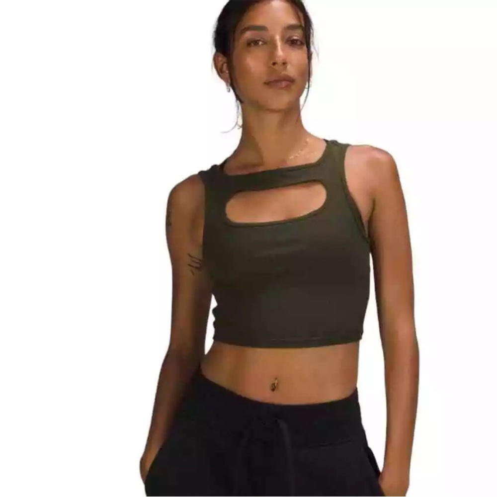 Lululemon Green LA Front Cut-Out Crop Tank